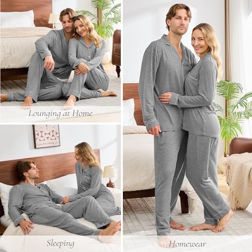 Matching Pajamas for Couples, Button Down Loungewear Soft Warm Long Sleeve Sleepwear His and Hers Pajamas Sets3