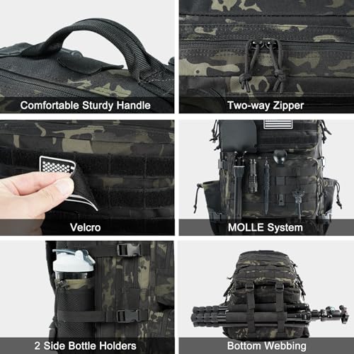 Image of Military Tactical Backpack 25L Day Backpack for Men Molle Army 3 Days Assault Pack Bug Out Bag Water Resistant and Heavy Duty Hiking Treeking Rucksack - Black Camo