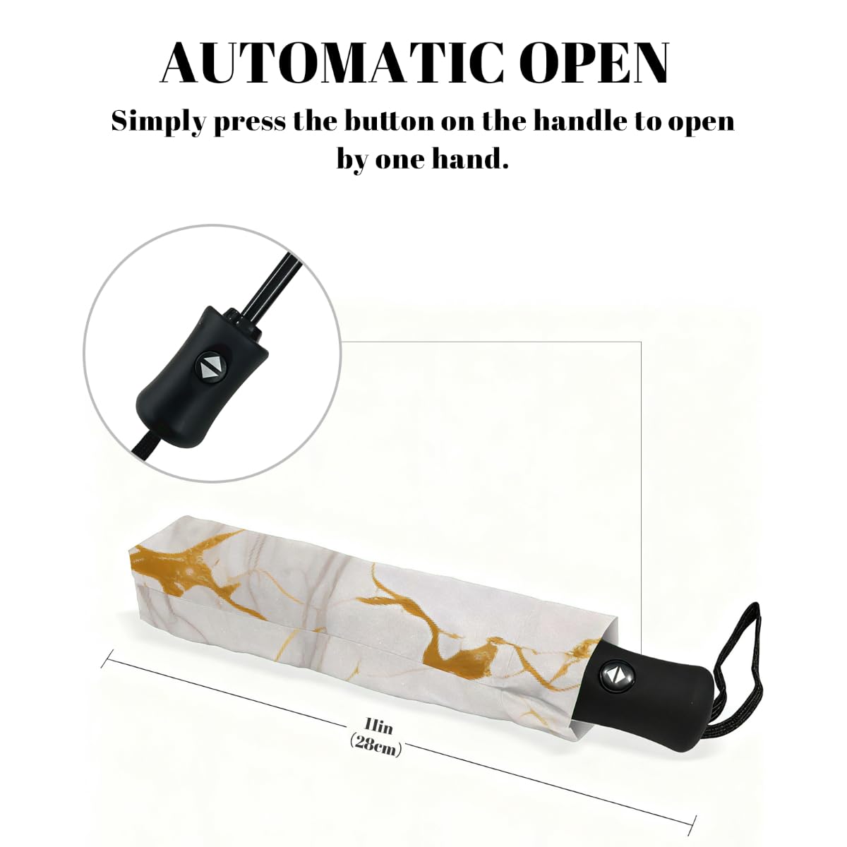 Ombrello pieghevole con stampa marmorizzata oro bianco ombrello da viaggio compatto antivento impermeabile con protezione UV rivestimento nero leggero 8 coste portatile per pioggia sole