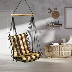 Patiofy Soft Cotton Hammock Hanging Swing for Adults & Kids/Swing Chair for Home/Jhula for Adults/Swing for Living Room/Swing for Home Balcony/Hanging Jhula Chair (Golden-Brown)