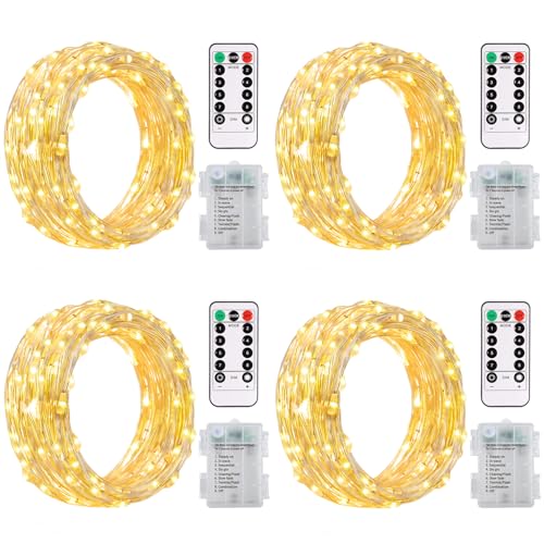 ZAIYW 4 Pack 16.5Ft 50LED Fairy Lights Battery Operated with Remote Control Timer 8 Modes...