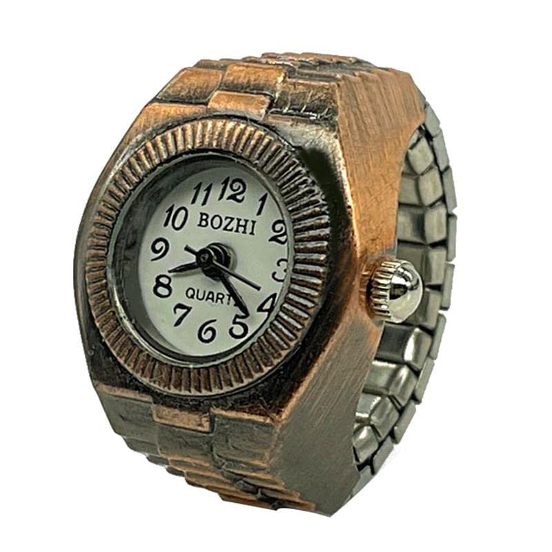 Reloj de dedo pequeño, reloj de anillo PALANK de 1 cm, estilo puntero, reloj de cuarzo con correa retráctil, reloj de dedo para mujer y hombre, 1 unidad, round bronze, pulsera