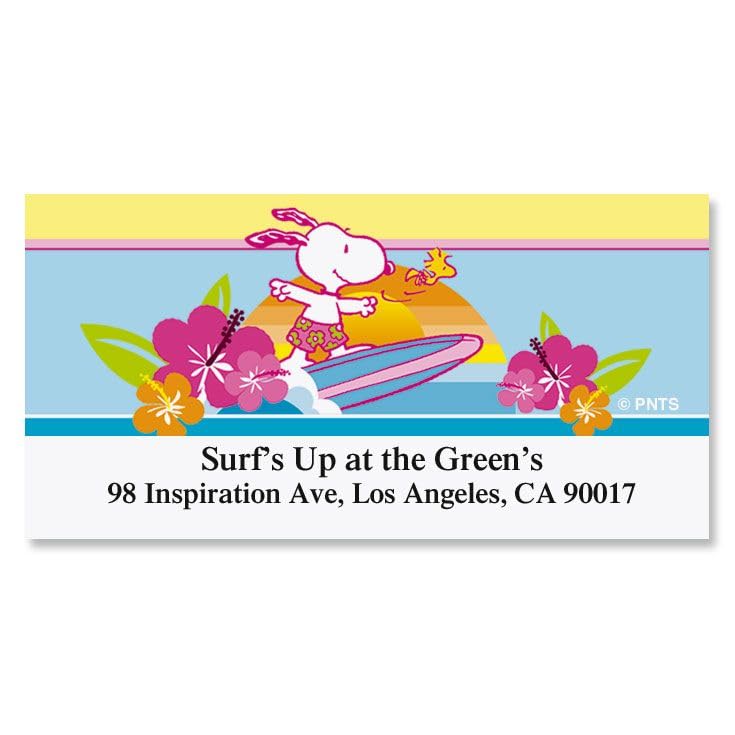 Colorful Images Peanuts Surf Tropical Peanuts Return Address Mailing Labels, Personalized with Name & Shipping Address, 144 Self Adhesive, Easy Peel