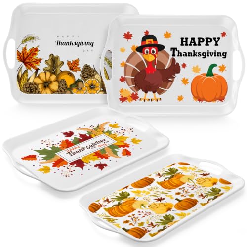 Bokon 4 Pcs Thanksgiving Serving Tray with Handle 16'x 11' Large Platter