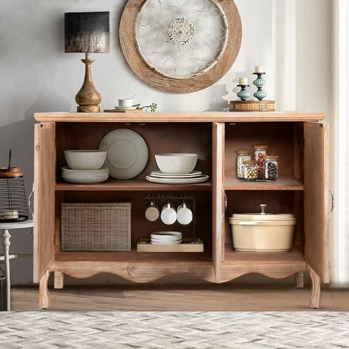 Vintage-Sideboard-Buffet-Cabinet-with-Shelves-Rustic-Accent-Cabinet-with-3-Carved-Doors-Wood-Storage-Cabinet-for-Kitchen-Dining-Room-Living-Room-Bedroom-Natural Vintage Sideboard Buffet Cabinet with Shelves Rustic Accent Cabinet with 3 Carved Doors Wood Storage Cabinet for Kitchen Dining Room Living Room Bedroom Natural