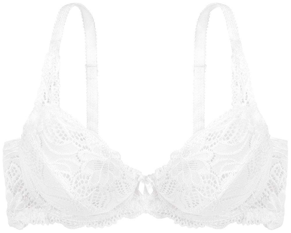 Dorina Women's White Angie Underwired Bra - Full Coverage With Floral Lace Trim, Non-Padded Cups, And Soft Micro Fabric Wings,
