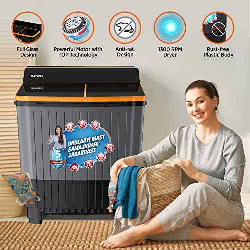 Image of Intex Top Loading Washing Machine 8 KG Semi Automatic ( Tricolor, 8.0 kg, Full Glass Lid, SA80BLFG)