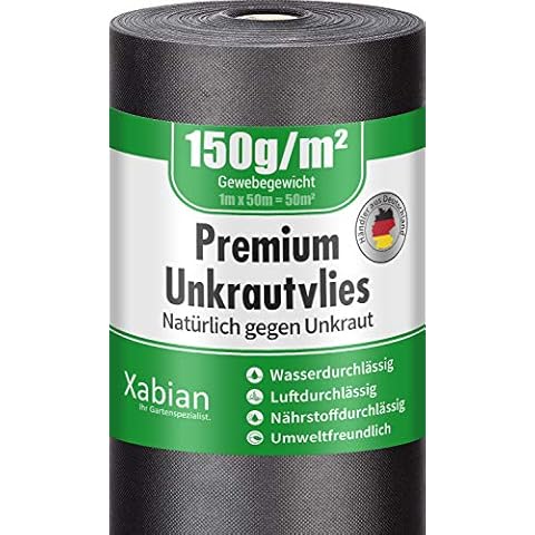 Xabian Anti Unkrautvlies 150g/m² Gartenvlies Rolle 50m x 1m = 50m² I Unkrautfolie sehr hohe UV-Stabilisierung - extrem reißfest und wasserdurchlässig Cover