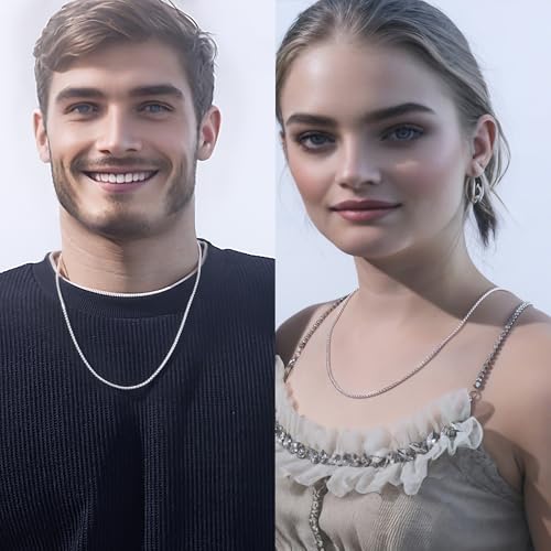 nometo Solid 925 Sterling Silver Box Chain Rope Chain Lobster Clasp Silver Chain for Men Silver Necklace Chain for Women 16/18/20/22/24/26/30 Inches4