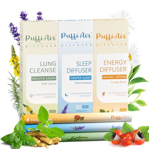 Image of Herbal Diffuser Trio, Detox, Sleep and Energy Diffuser with Extract of Mullein, Melatonin and and Chamomile, 100% Natural Swap, Wellness Commute Trio, 600 Uses Each