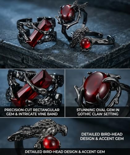 Image of figurine 3Pcs Gothic Rings, Rings for Man, Gothic Jewellery for Men and Women, Dark Aesthetic Rings for Daily Goth Fashion and Music Events
