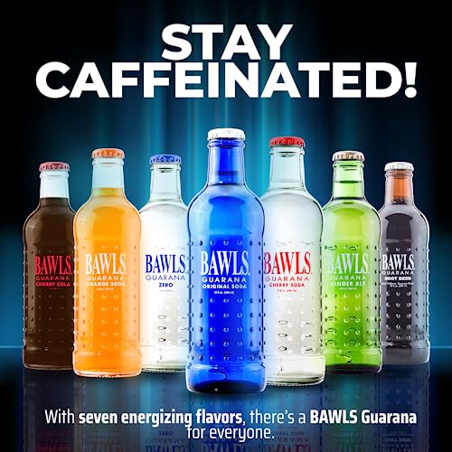 BAWLS Guarana Original, BAWLS Guarana Drink, Guarana Soda, Guarana Fueled Soda for Energy, High Energy Caffeinated Drink, 10oz 12 Pack Glass Bottles