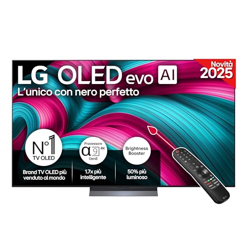 LG OLED evo AI C5 77 pollici, Smart TV 4K, Processore α9 Gen8, Brightness Booster, webOS con AI, Dolby Vision & Atmos, Gaming con VRR e GSYNC 4K@144Hz, OLED77C55LA 2025
