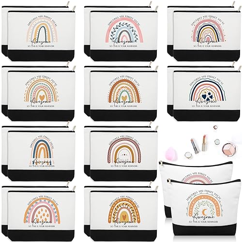 Roowest 24 Pcs Teacher Appreciation Gift Thank You Makeup Bags Inspirational Gift Sometimes You Forget You're Awesome Sign Cosmetic Bags for Teacher Coworkers Women Nurse Secretary(Rainbow)