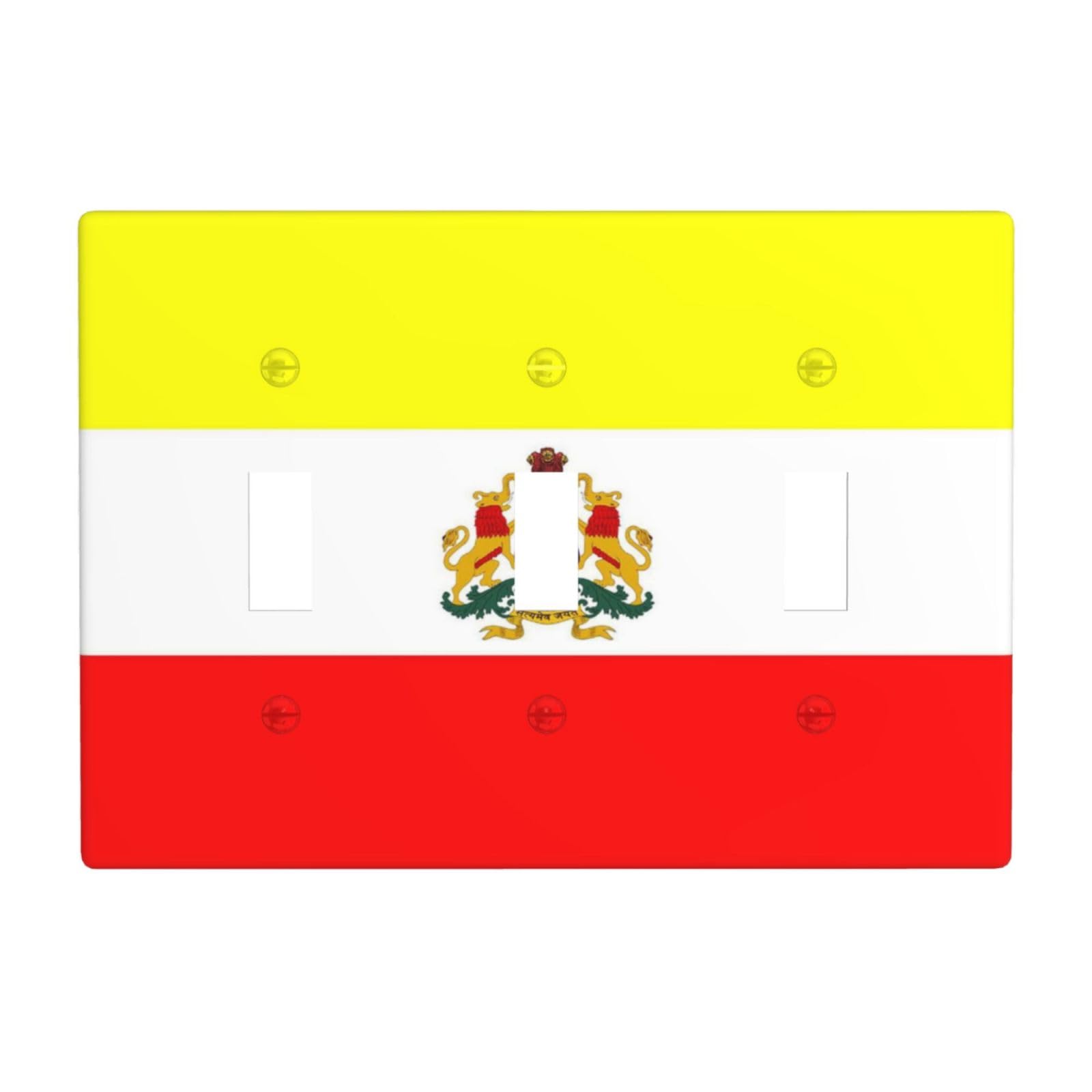 Flag of Karnataka 3 Gang Switch Plate Cover-Unbreakable Polycarbonate Wall Plate, Heat Resistant Toggle Switch Decor for Home