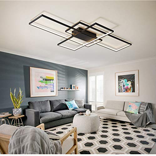 Jiayida LED Lámpara de Techo Rectangular para Comedor Salón 3000 K - 6500 K Regulable Lámpara Moderna con Mando a Distancia, Lámpara de Techo, Lámpara Colgante para Dormitorio 90x50x9 CM 80W (negro)