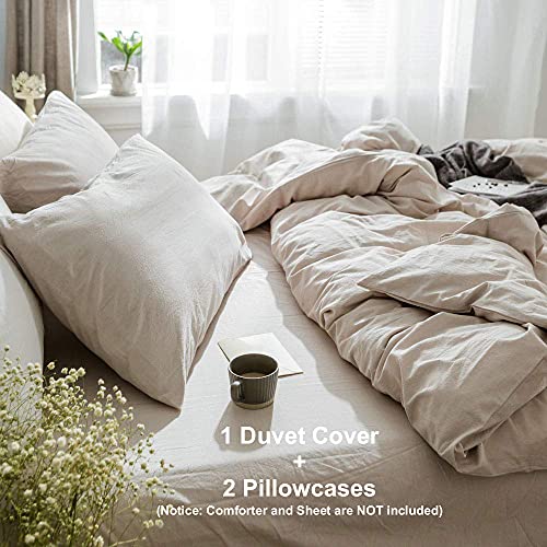 Eavd Modern Style Beige Duvet Cover Full/Queen Soft Washed Cotton Neutral Textured Bedding Set Boho Beige Bedding Set Simple Solid Color Beige Comforter Cover With Zipper Closure #TOP5