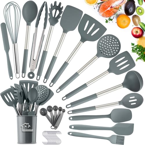 Frasheng 34 Piezas Juego de Utensilios de Cocina,Resistentes al Calor, con Mango de Silicona y Acero...