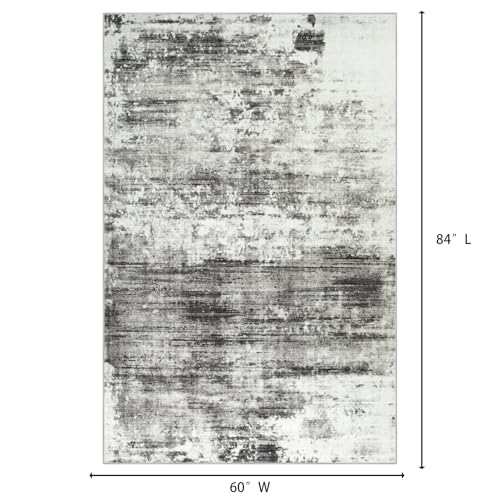 5x7 Area Rugs Washable Rug: Modern Abstract Living Room Rug Soft Anti-Skid Thin Carpet Indoor Floor Non-Shedding Carpets for Bedroom Dining Room Farmhouse Nursery Home Office - Black Grey