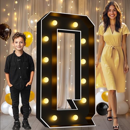 Image of Pooqla 4FT Marquee Light Up Letters, Black Large Letter Q Party Decorations | LED Marquee Letters 4 Feet Tall, Black Giant Mosaic Letters Gift for Boys Men Birthday Anniversary Wedding Decoration