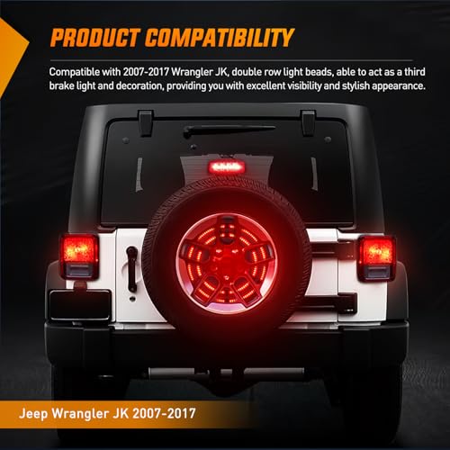 Image of Nilight Spare Tire Brake Light Red Double Row LED Ring 3rd Third Stop Rear Wheel Lights Plug and Play Fit for 2007-2017 Jeep Wrangler JK JKU