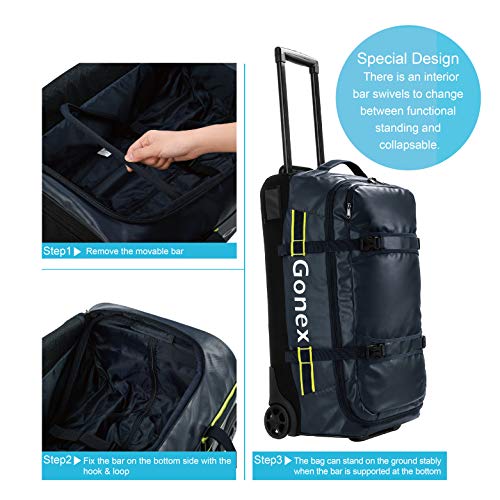 Gonex Rolling Duffle Bag with Wheels, 70L Water Repellent Wheeled Travel Duffel Luggage with Rollers 26 inch, Navy