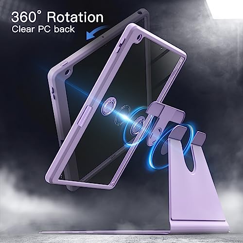 Image of JETech Rotating Cover Case for iPad 9 /8 /7 (10.2-Inch, 2021 /2020 /2019 Model, 9th /8th /7th Generation) with Pencil Holder, 360 Degree Rotation Stand Cover Clear Back, Auto Wake /Sleep (Light Purple)