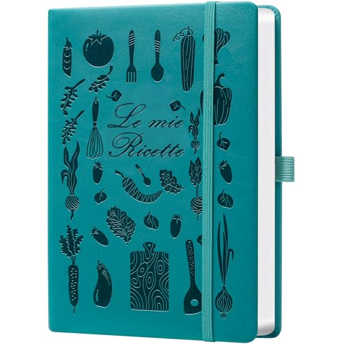 HwxBen Libro di Ricette Vuoto con Sezioni Organizzate e Indice, Formato 14,5x21 cm, Carta 120g/m², Quaderno di Cucina per Cuochi e Appassionati– Verde acqua