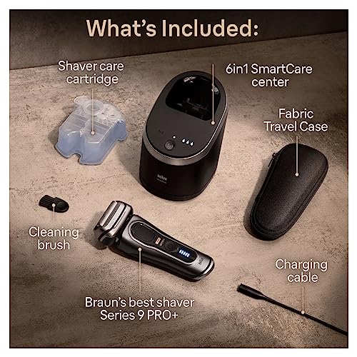 Braun Electric Shaver for Men 9 PRO+ Series, 5 Pro Shave Elements & Precision Long Hair ProTrimmer, SmartCare Center, Wet & Dry Electric Razor with 60min Runtime, Made in Germany, 9465cc, Graphite - Image 6
