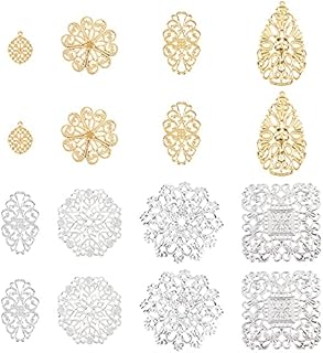 PandaHall 160pcs Filigree Joiners Links Iron Filigree Charms Pedents, 8 Style 4 Color Filigree Metal Embellishments for DIY Headwear Earring Brooch Necklace Jewellery Making Gift Wrapping