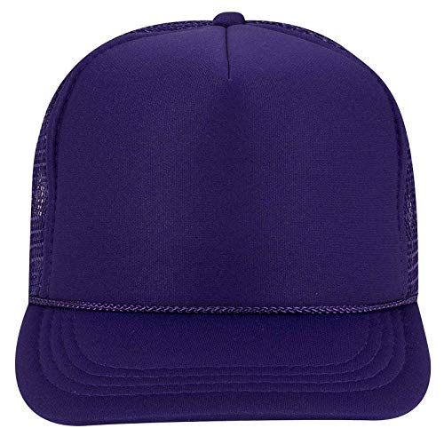 Otto Cap Youth 5 Panel High Crown Mesh Back Trucker Hat Polyester Foam Front Purple2
