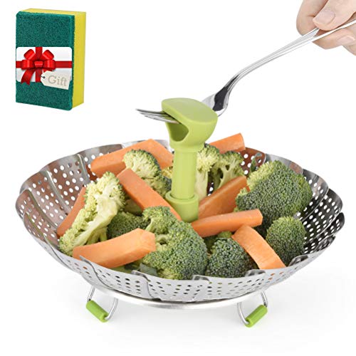 Stainless Steel VegetableVeggie Steamer Basket For Instant Cooking Pot With Handle And Legs Foldable Food Container For Fish Oyster Crab Seafood Dumpling 51 Inch To 9 Inch Dishwasher Safe