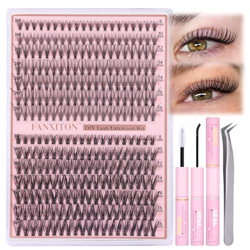 Image of Natural DIY Lash Extension Kit Wispy Lash Clusters D Individual Lashes 20D+30D 280Pcs Lash Clusters Kit 8-16mm Eyelash Extension Kit by FANXITON
