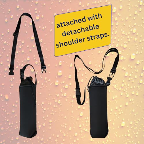 Image of 1 Litter Neoprene Water Bottle Carrier Bag with Adjustable Shoulder Strap,Insulated Water Bottle Cover for Stainless Steel /Glass /Plastic Bottles (Black)