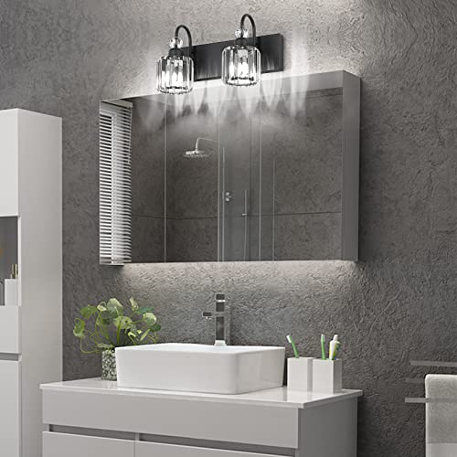 Image of Ralbay Modern Vanity Lights - 2-Light Black Crystal Bathroom Wall Fixtures