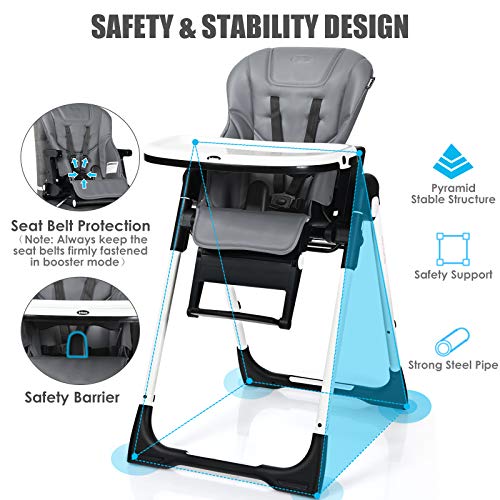 INFANS 4 in 1 Excessive Chair–Booster Seat, Convertible Highchair w/Adjustable Peak and Recline, Detachable Tray, Removable Cushion, Set up-Free, Easy Fold for Child, Toddler & Toddler, Grey 5 510H1c6fg5L