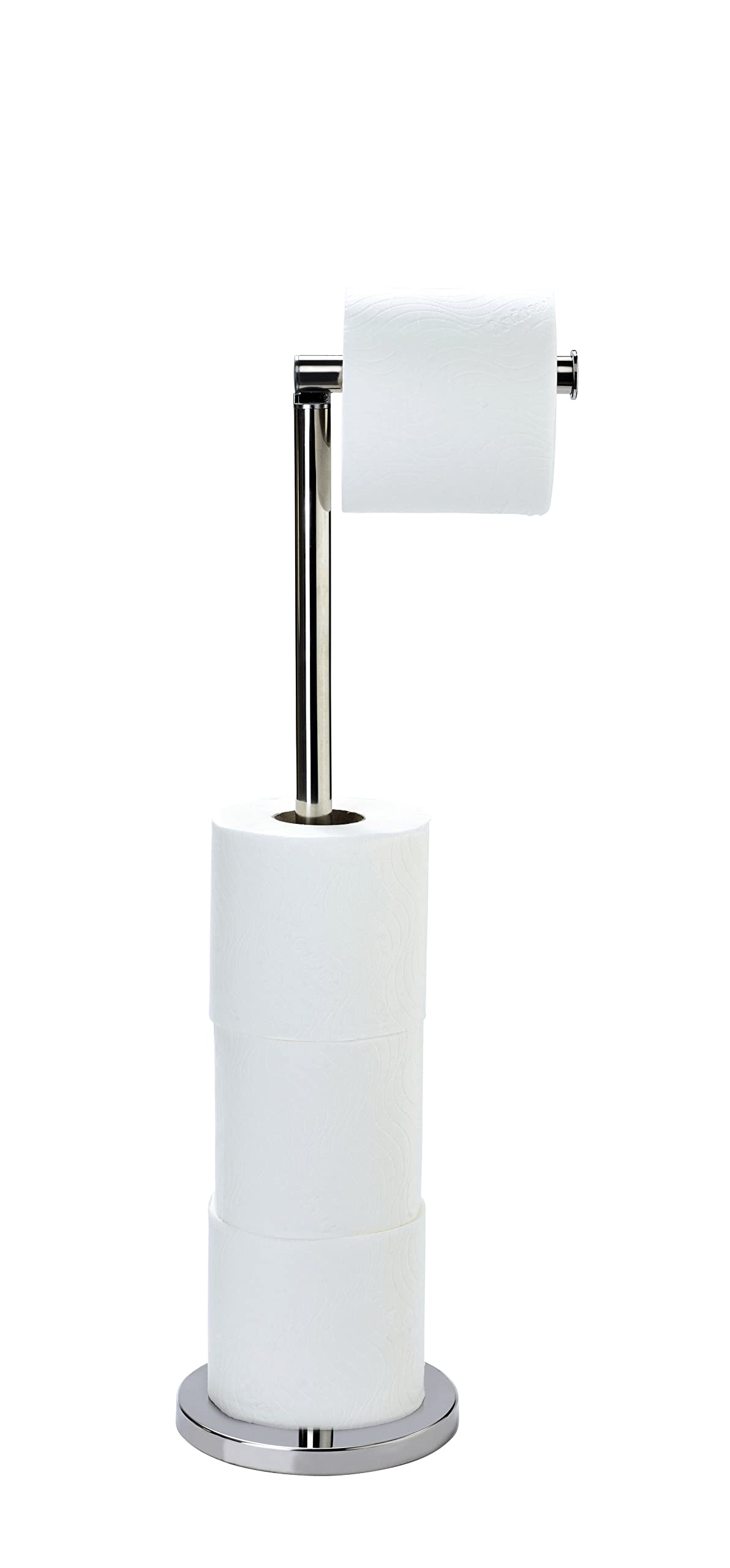 Mysmartbuy Freestanding Toilet Paper Holder - Stainless Steel Loo Roll Stand - Holds 4 Rolls - Silver - H67cm x 15cm Diameter