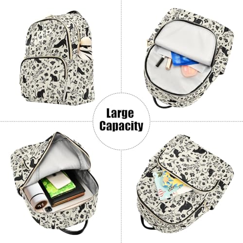 Image of Women Fashion Backpack Purse Flowers Cat Rucksack, S | Casual Lightweight Quilted Daypack Ladies Bag for College Travel Work