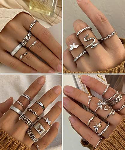 iF YOU 30 Pcs Gold Knuckle Rings Set for Women, Vintage Stackable Cute Finger Midi Rings, Fashion Simple Silver Rings Pack Jewelry for Women Gift4