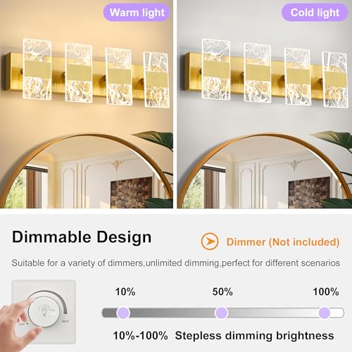 Image of Modern LED Bathroom Light Fixtures Dimmable 4-Light Gold Vanity Light