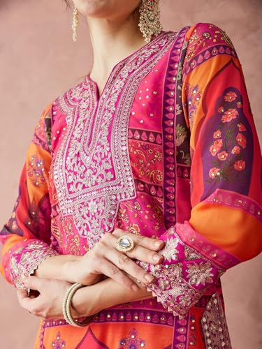 Women's Indian Ethnic Kurta Set with Dupatta Embroidered Georgette Sharara Palazzo Suit2