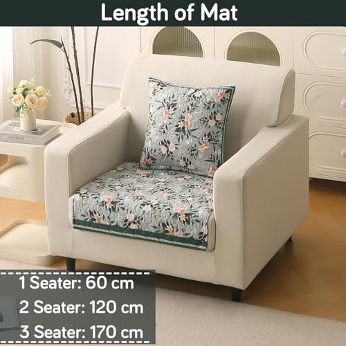 Image of HOKIPO 'Florentina Series' Premium Holland Velvet Sofa Cover Mat for 1 Seater Sofa with Foam Filling for Extra Softness, Anti-Slip Backing, Magnolia Green (IN-878-V1*1)
