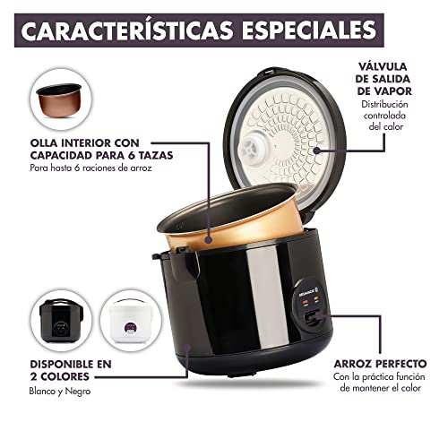 Reishunger Olla Arrocera Eléctrica y Vaporera Negro con Función de Mantenimiento del Calor - Para...