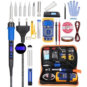 Yulado Soldeerboutset, 60 W, tin-lasapparaat, instelbare temperatuur, soldeerset met desoldeerpomp, digitale multimeter, houder.