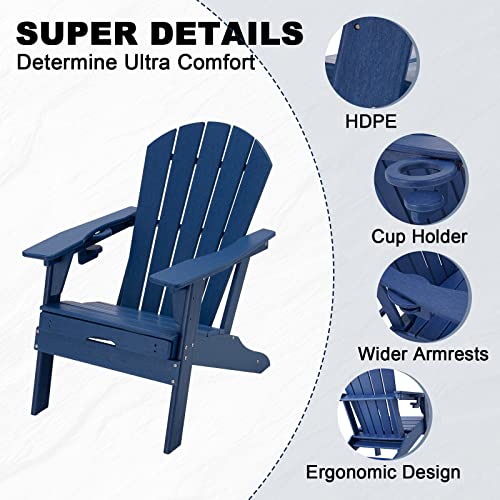Niopatio Oversized Adirondack Chair With Cup Holder And Ottoman All Weather Resistant Adirondack Chair Adjustable Backrest Fire Pit Adirondack Chair For Patio,Garden,Pool (Blue) #TOP4