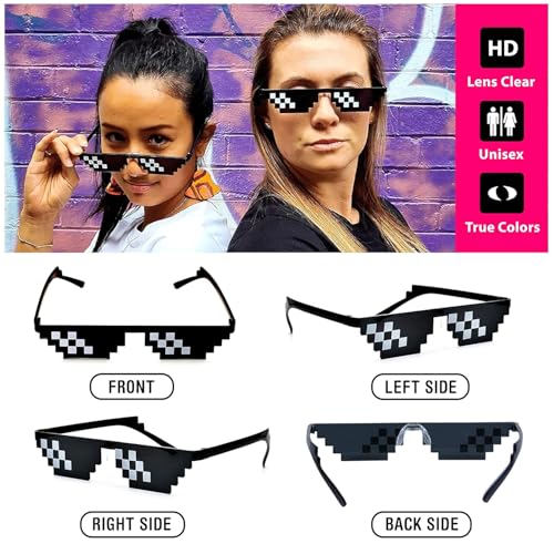 Image of STORE 2508 Pixelated Thug Life Party glasses Gangster Gangsta Life Funny Novelty Shades, Photo Props Unisex Sunglasses Eyeglasses