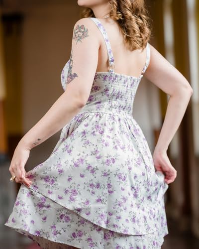 Image of Scarlet Darkness Floral Mini Corset Dress for Women Teen 2026 Summer Spring Flowy A-Line Sundress with Pockets