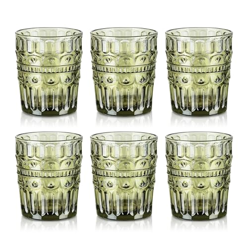 Joeyan Drinking Glasses Set of 6, 320ml/11oz Ribbed Embossed Water Glass Tumbler with Geometric Pattern, Colored Vintage Glassware Beverages Cup for Whisky, Cocktail, Beer, Juice, Tea, Green Joeyan Drinking Glasses Set of 6, 320ml/11oz Ribbed Embossed Water Glass Tumbler with Geometric Pattern, Colored Vintage Glassware Beverages Cup for Whisky, Cocktail, Beer, Juice, Tea, Green