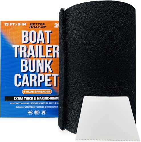 Boat Trailer Bunk Carpet Black, 13ft x 9in Roll, 1/4' Extra Thick Marine Grade, Replacement for Bunk Boards and Runners, Glue Spreader Included - Better Boat - 1 Pack