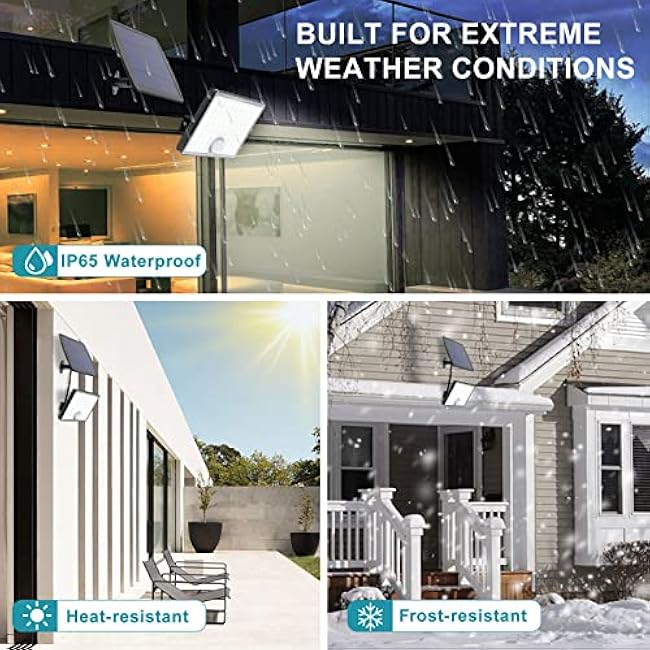 DLLT Solar Lights Outdoor, 1000LM Solar Powered Motion Sensor Flood Lights, 9.8Ft Cable, Adjustable Solar Panel, IP65 Waterproof LED Lights for Front Door, Backyard, Gargen, Patio, Garage